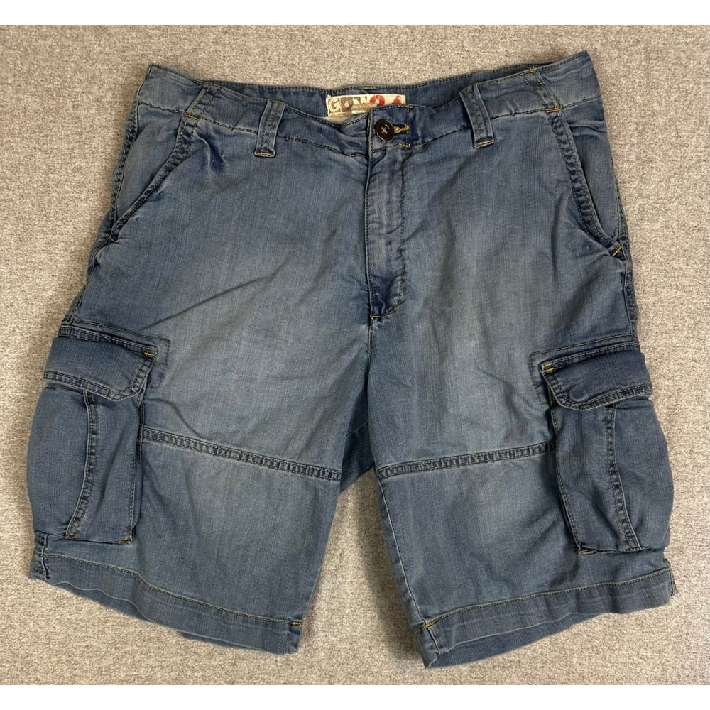 Vintage Chambray Cargo Shorts‎ Mens 34x10 Blue Denim Utility Pockets